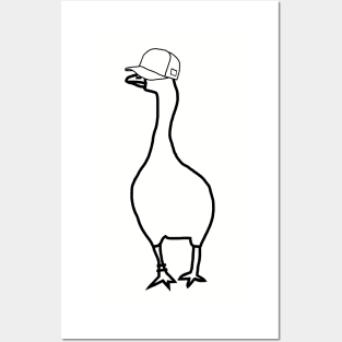 White Goose Wearing Stolen Hat Outline Posters and Art